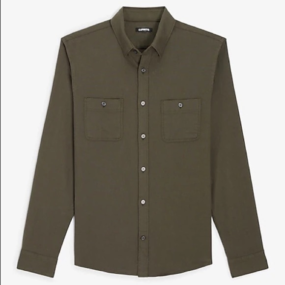 Express solid shirt flannel shirt jacket S NWT olive green - Picture 3 of 8
